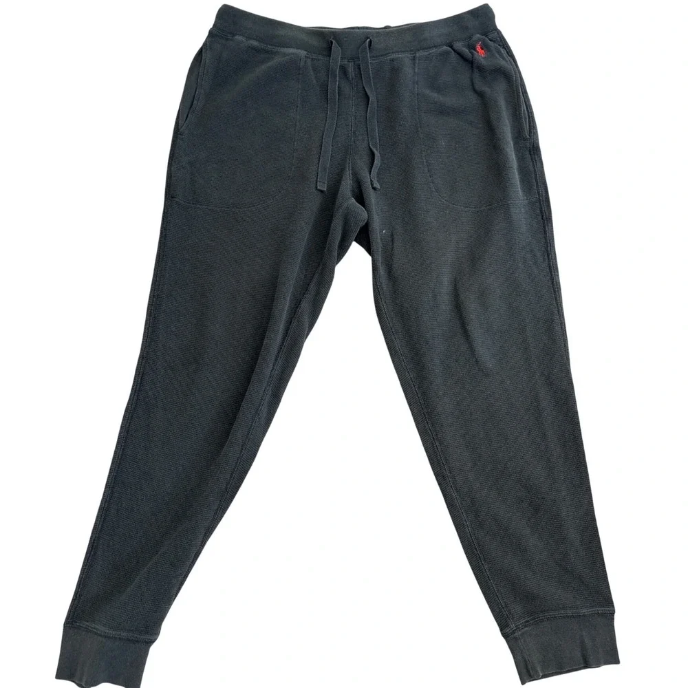 Polo Ralph Lauren Mens Black Waffle Knit Jogger Pants Thermal Lounge Large L